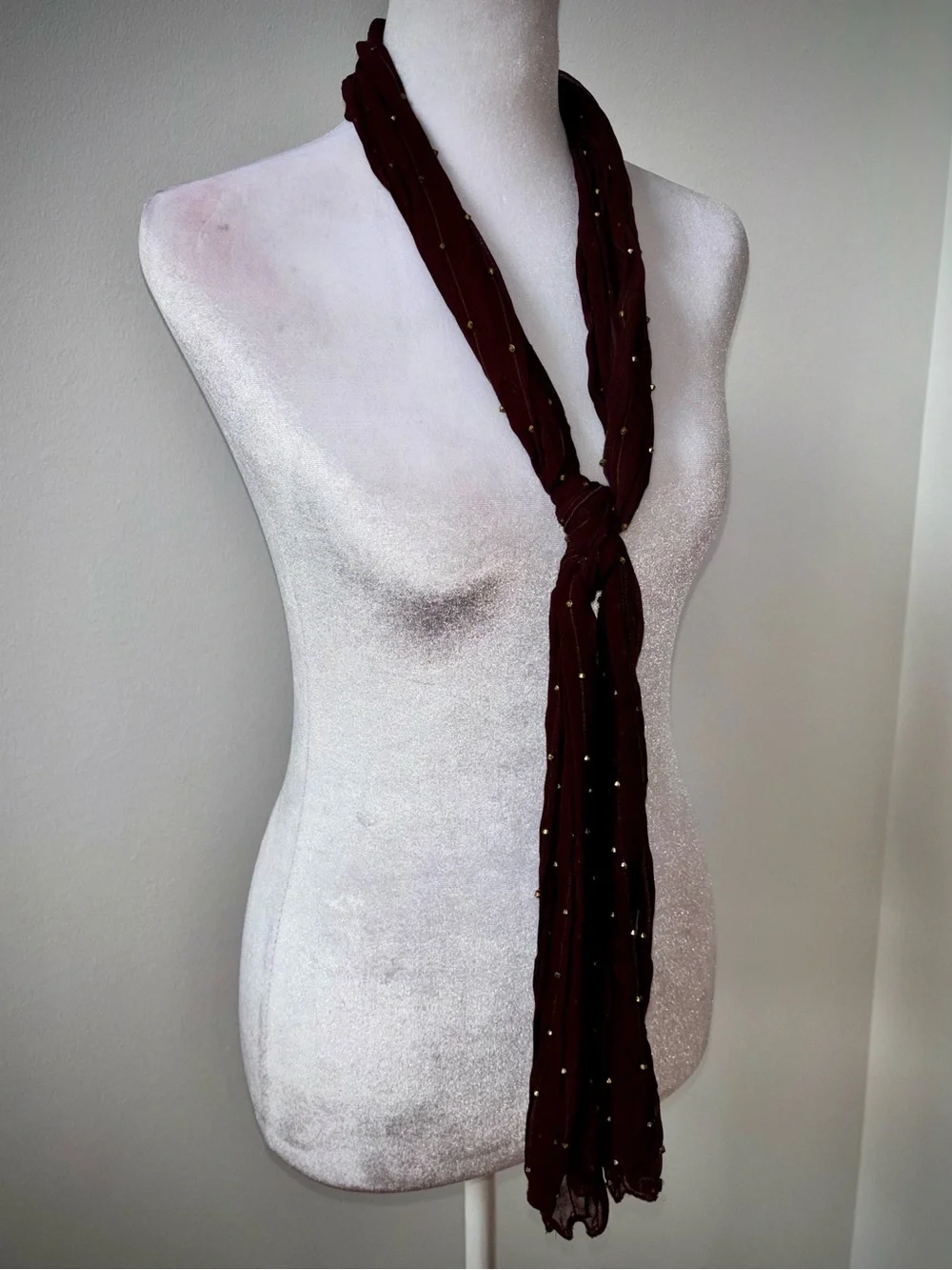 Brown Gold Beaded Crinkle Scarf Boho Festival Y2K Tuscan Mom